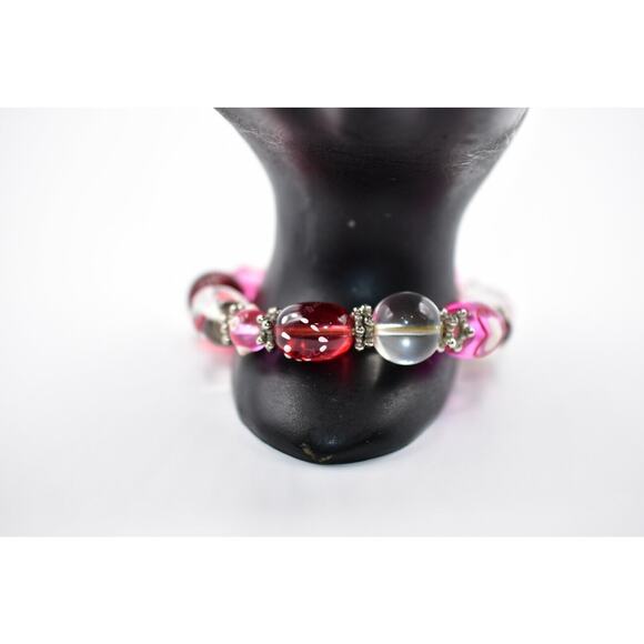 Vintage Stretchy Bracelet Valentine Red Pink Heart Beaded Painted Chunky  Bin4 - Picture 7 of 8